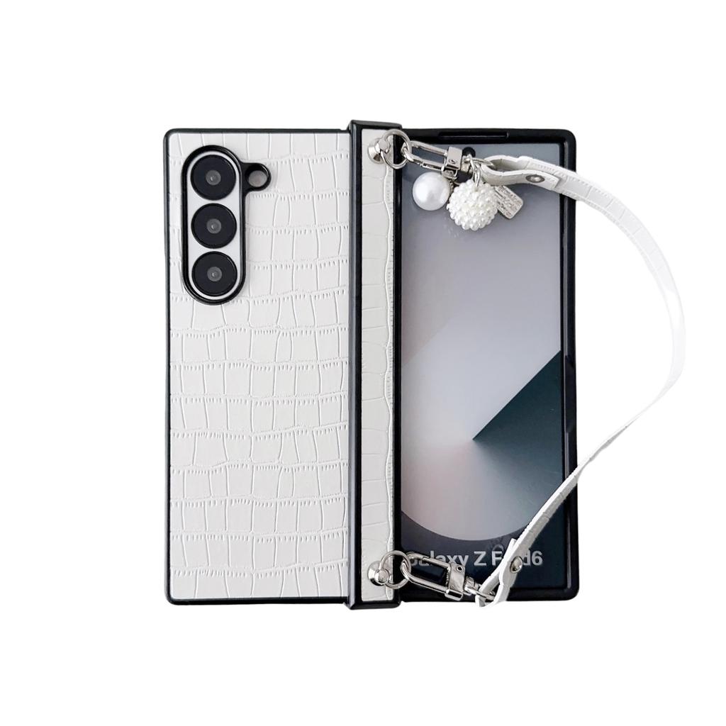 Wrist Strap Alligator Pattern PU Leather Phone Case for Samsung Galaxy Z Fold 6 5 4 3 5G Protection Shockproof Cover