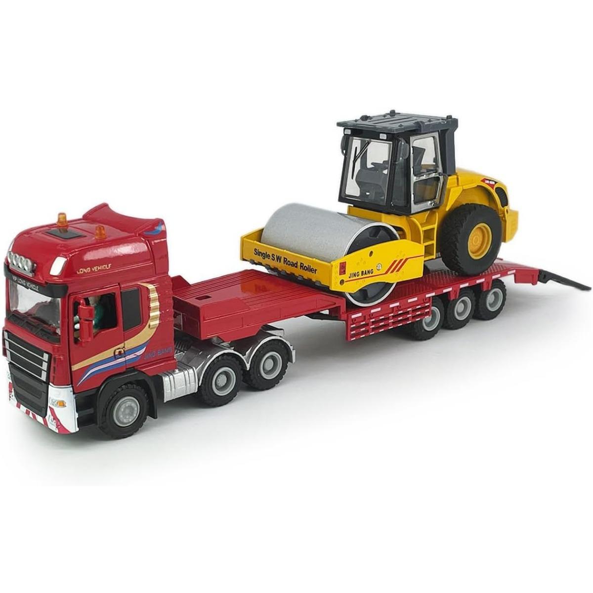 

1/50 бортовой грузовик, игрушка с экскаватором, погрузчиком, трактором, бульдозером, полуэвакуатор, транспортный прицеп, металлическая литая конструкция, автомобиль 2 в 1 1/50-Size:28*5*6.5cm жёлтый