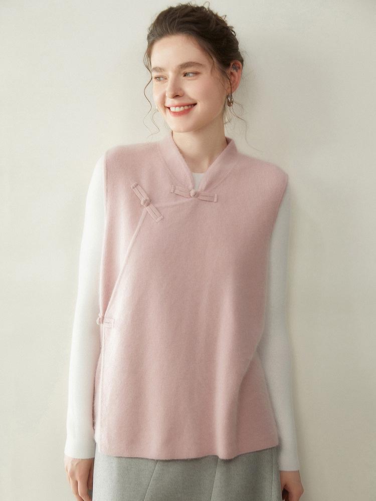 Women's Cashmere Frog Button Chinese-Style Knit Shawl Vest