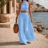 Women 2 Pieces Sets Halter Knotted Crop Top + Loose Long Skirt Casual Vacation Outfit