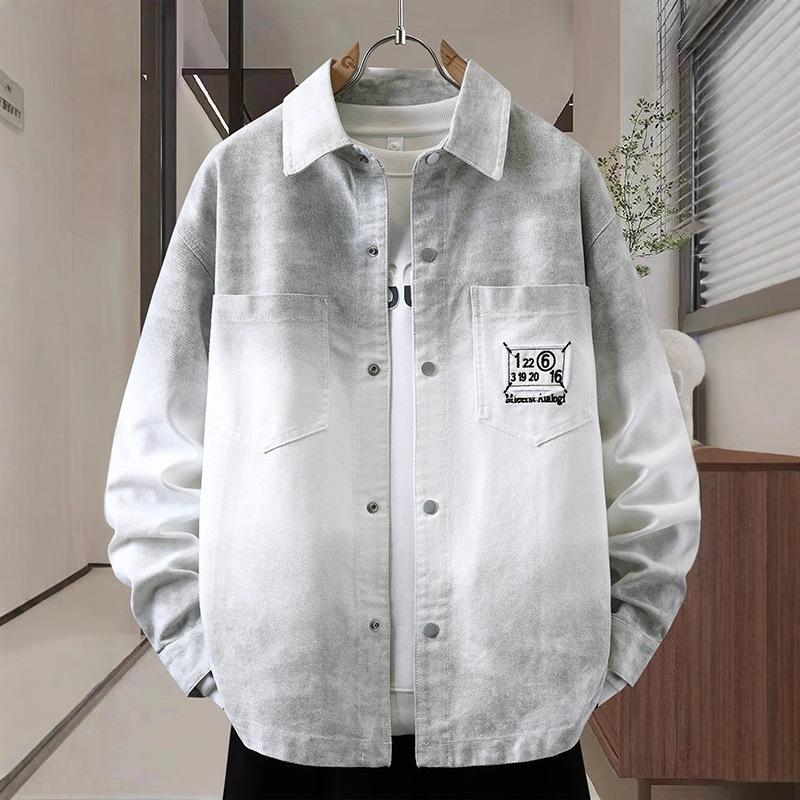 Men's Gradient Ombre Patch Pocket Long Sleeve Button Down Shirt Casual Streetwear Top