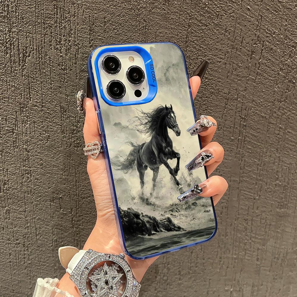 Laufendes Pferd Design Handyhülle Geeignet für iPhone 17 16 15 14 13 12 11 Pro/ Max/Plus Sturz- und Stoßschutz Rückseite