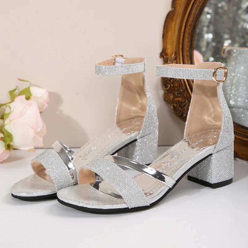 Fashion Women Sandals 2025 Summer New Fashion Sexy Medium High Heel Outdoor Sandals Elegant Casual Comfortable Wedding Shoes for Women