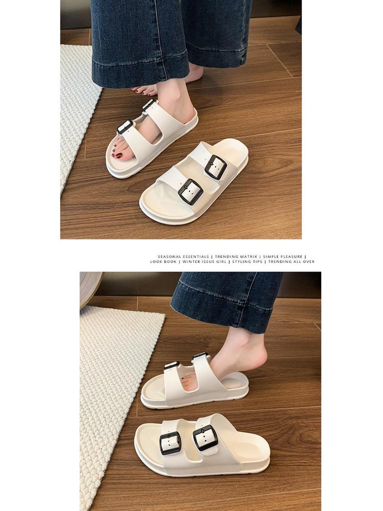 Women's 2025 Summer EVA Slip-on Slippers - Buckle Solid Color Beach Shoes