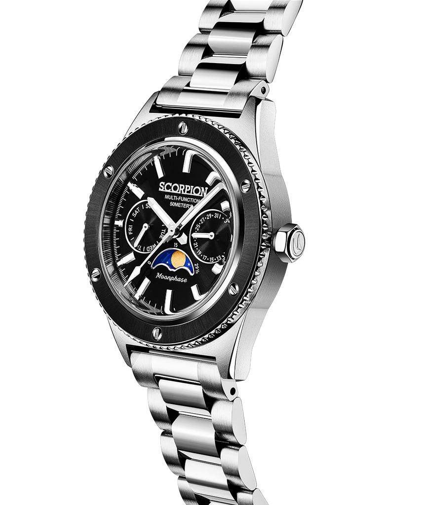 Seukolpion 40Mm Moonphase Men'S Metal Watch Sp3581M-Bk [Leather Band Included]