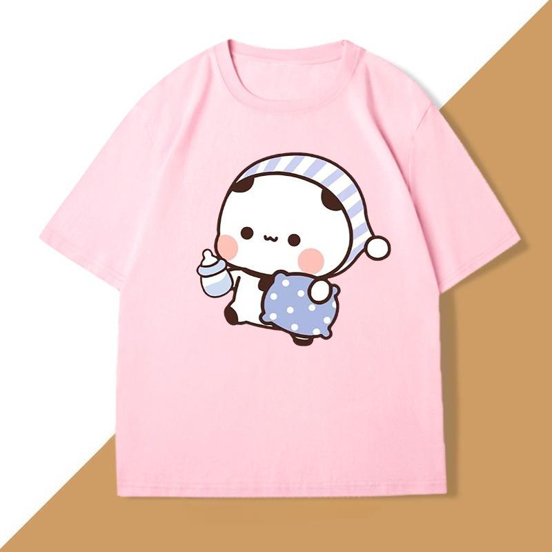 Couple Bubu Dudu T Shirt Funny Cute BuBu Panda Going To Sleep with DuDu Bear Graphic Tees Funny Cotton Unisex WOMEN T-shirt Clothes
