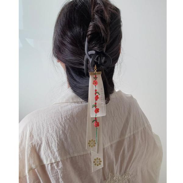 Korean traditional Spring Flower Gold Foil Danggi Hair Claw Clip, Detachable