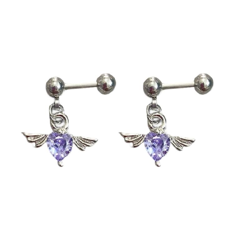 Angel Wing Heart Shape Earrings Stainless Steel Body Jewelry Ear Studs For Casual Or Formal Occasions