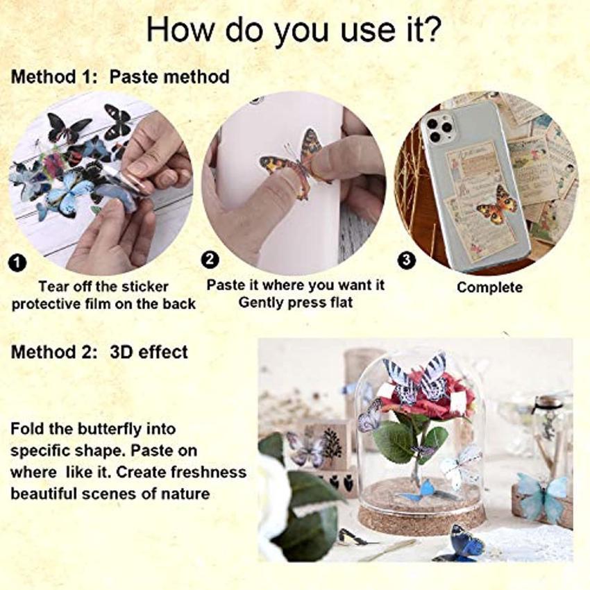 40 PCS Vintage Butterfly PET Transparent Stickers Set Butterflies Resin Decals for Scrapbook DIY Crafts Laptops