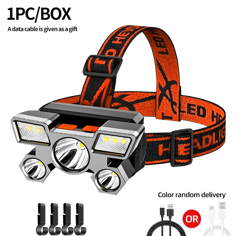 5 LED Taschenlampe Wiederaufladbar mit eingebauter Lithiumbatterie Starke Stirnlampe Camping Abenteuer Angeln Radfahren Stirnlampe