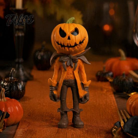 Dark Atmosphere Home Decoration Halloween Pumpkin Man Figurine, Retro Gentleman Head Resin Statue Holiday Gift for Lovers Ornament, Spooky Desktop