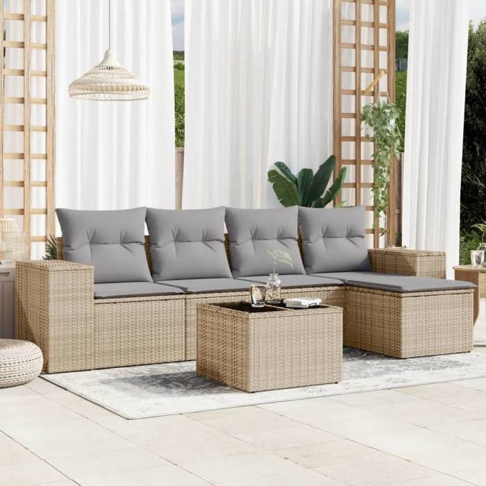 VidaXL Garden Lounge Set with Cushions 6 Pcs, Patio Sofas, Patio Furniture Set, Outdoor Furniture, Beige 3254836