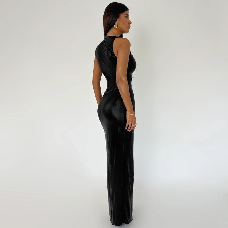 Dámská móda Sexy šaty bez ramínek s vysokým rozparkem, upnuté, bez rukávů, dlouhé šaty