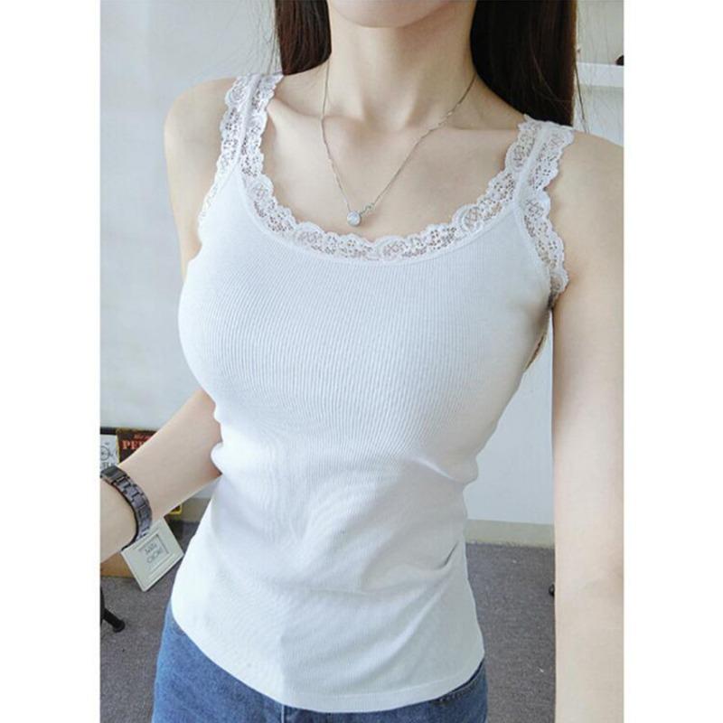 Женский облегающий топ-майка в рубчик с кружевной отделкой, без рукавов OneSize