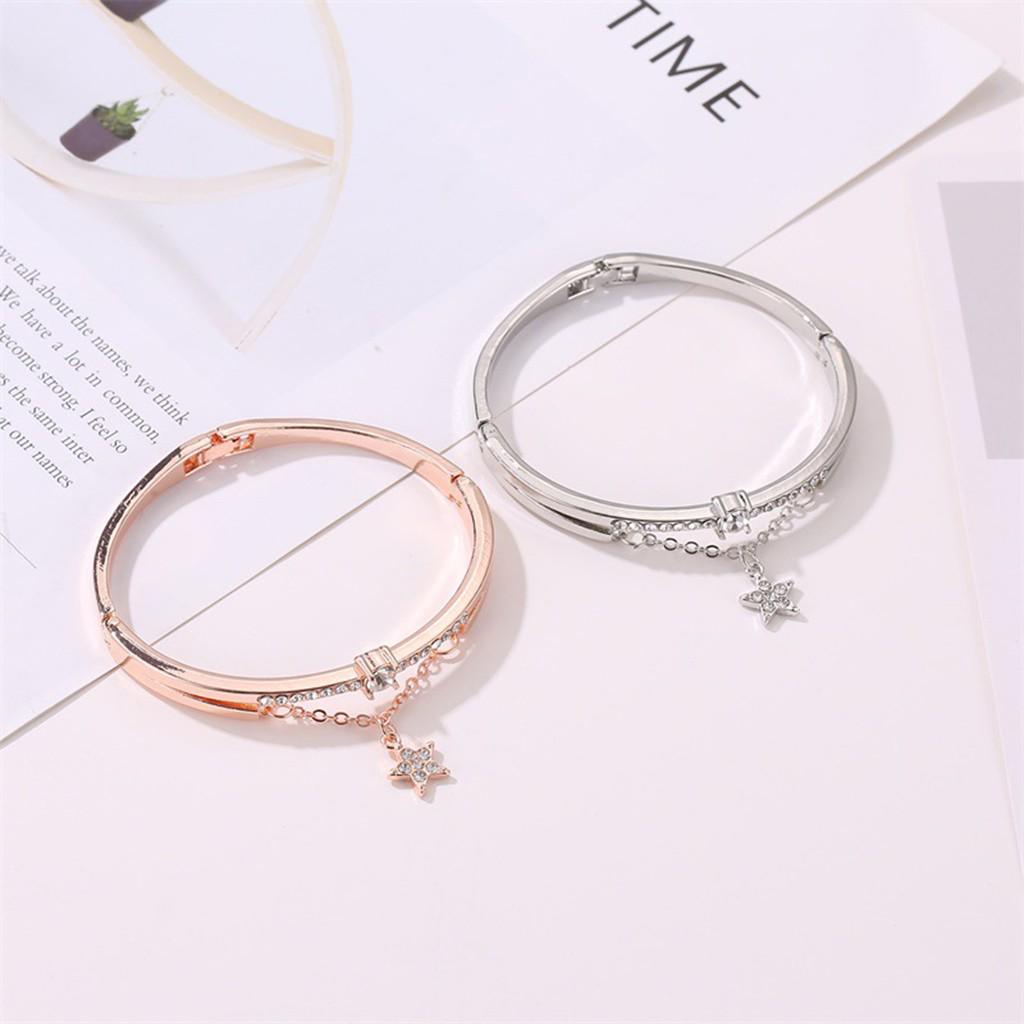 Women's Alloy Drill Five-pointed Star Hollow Chain Bracelet Charm Wrist Bangle