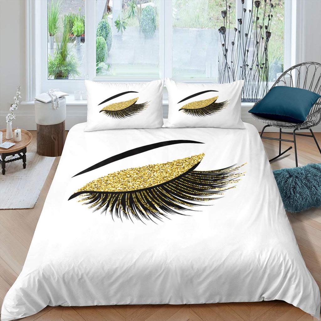 Eyelash King Queen Duvet Cover Cartoon Woman Eyes Bedding Set Watercolor Long Lashes Print Quilt Cover Polyester Comforter Cover