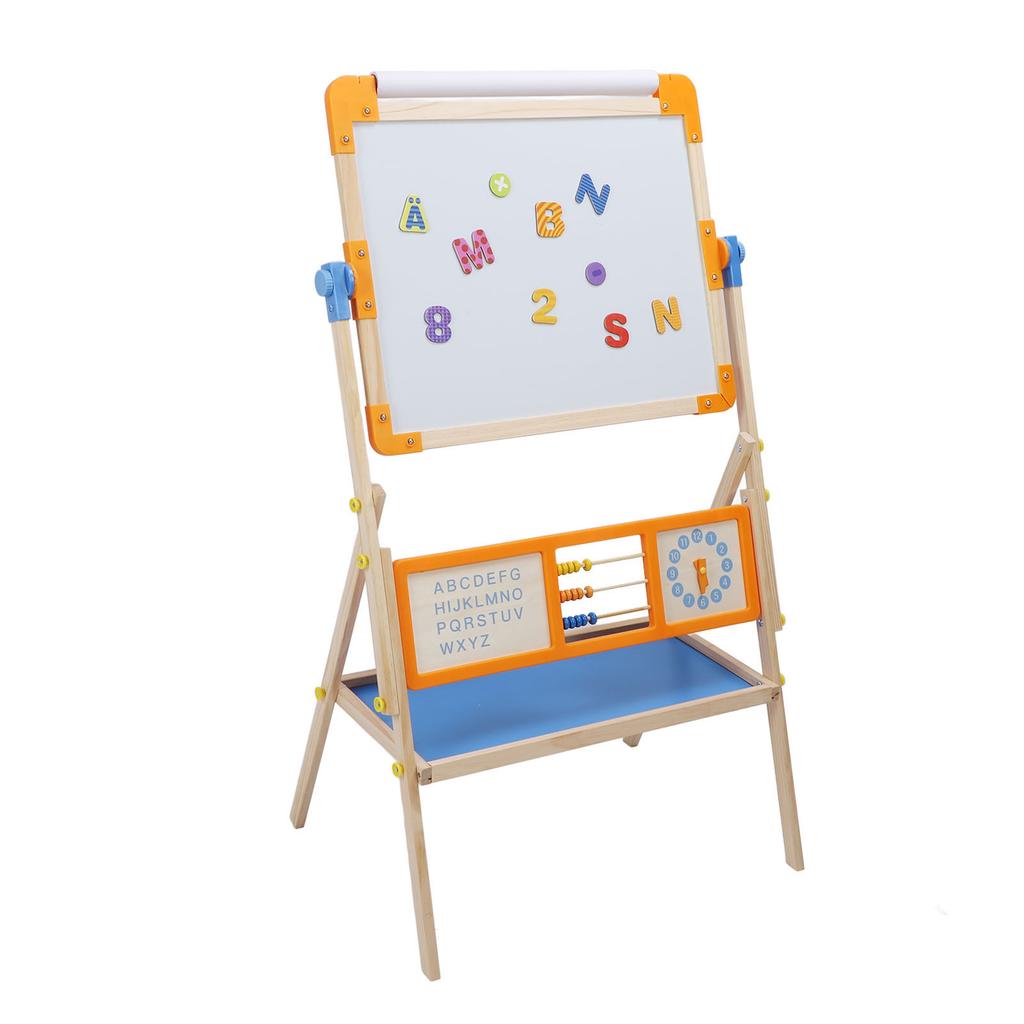 Easel for Kids with Paper Roll Learning Toy Magnetic Stickers Double Sided 360 Degree Rotating Kids
