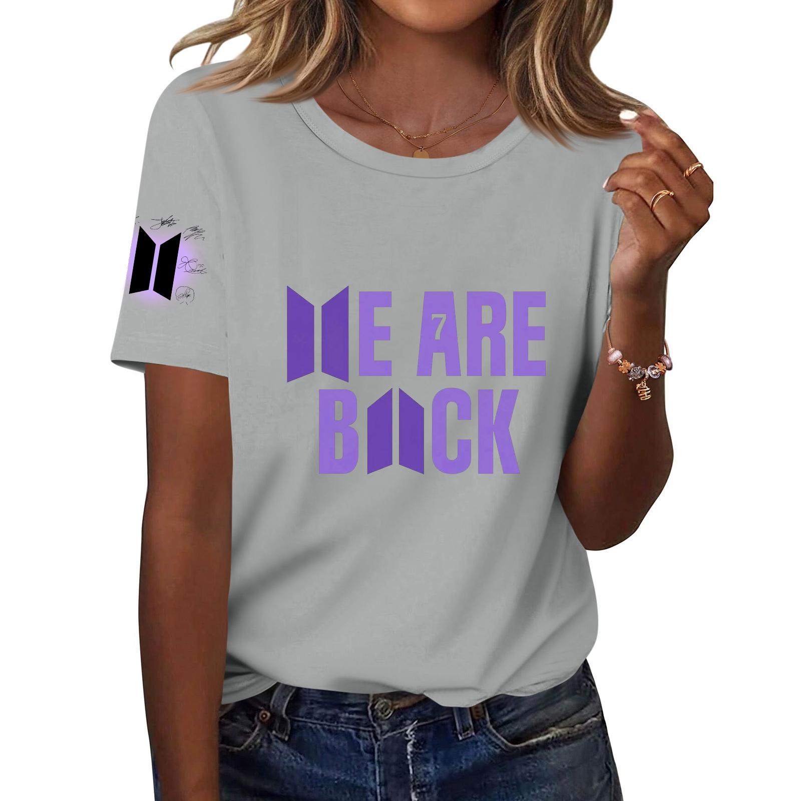 Women s fashionable casual letter print round neck short-sleeved T-shirt top S