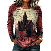 Women's Halloween Print Long Sleeve Top Casual Round Neck T-Shirt for Fall Party Wear