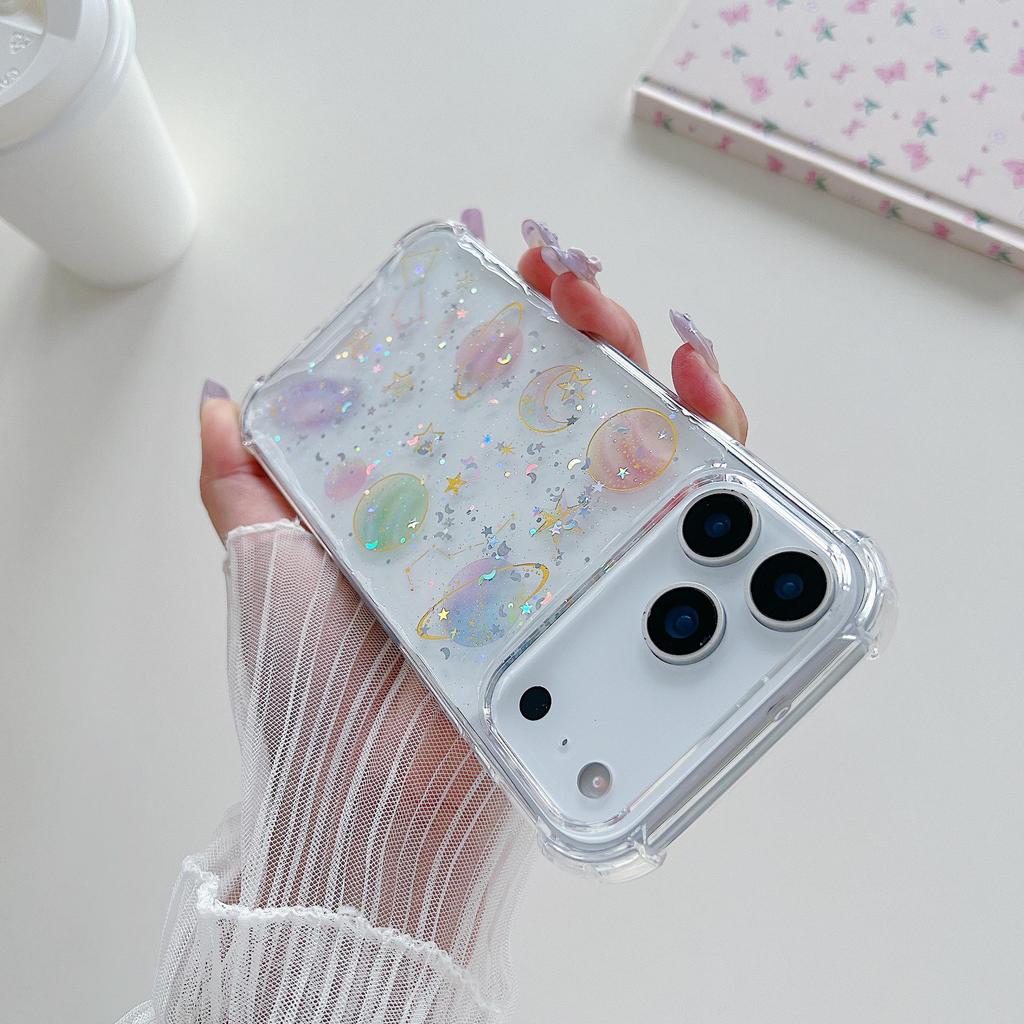 Glitter Planet Drop-proof Transparent Case for iPhone 17 Pro Max/16/14 Plus/15 Pro