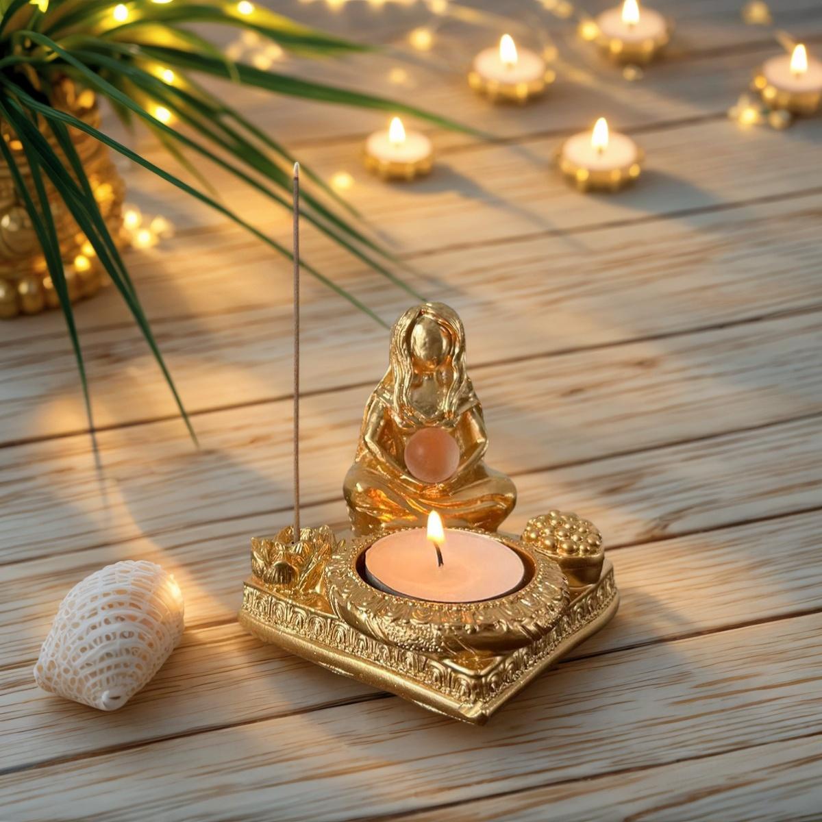 1 Piece of Light Luxury Moon Goddess Candle Holder and Aromatherapy Statue Ornament, Zen Meditation Space Decoration, Desktop Candle and Aromatherapy