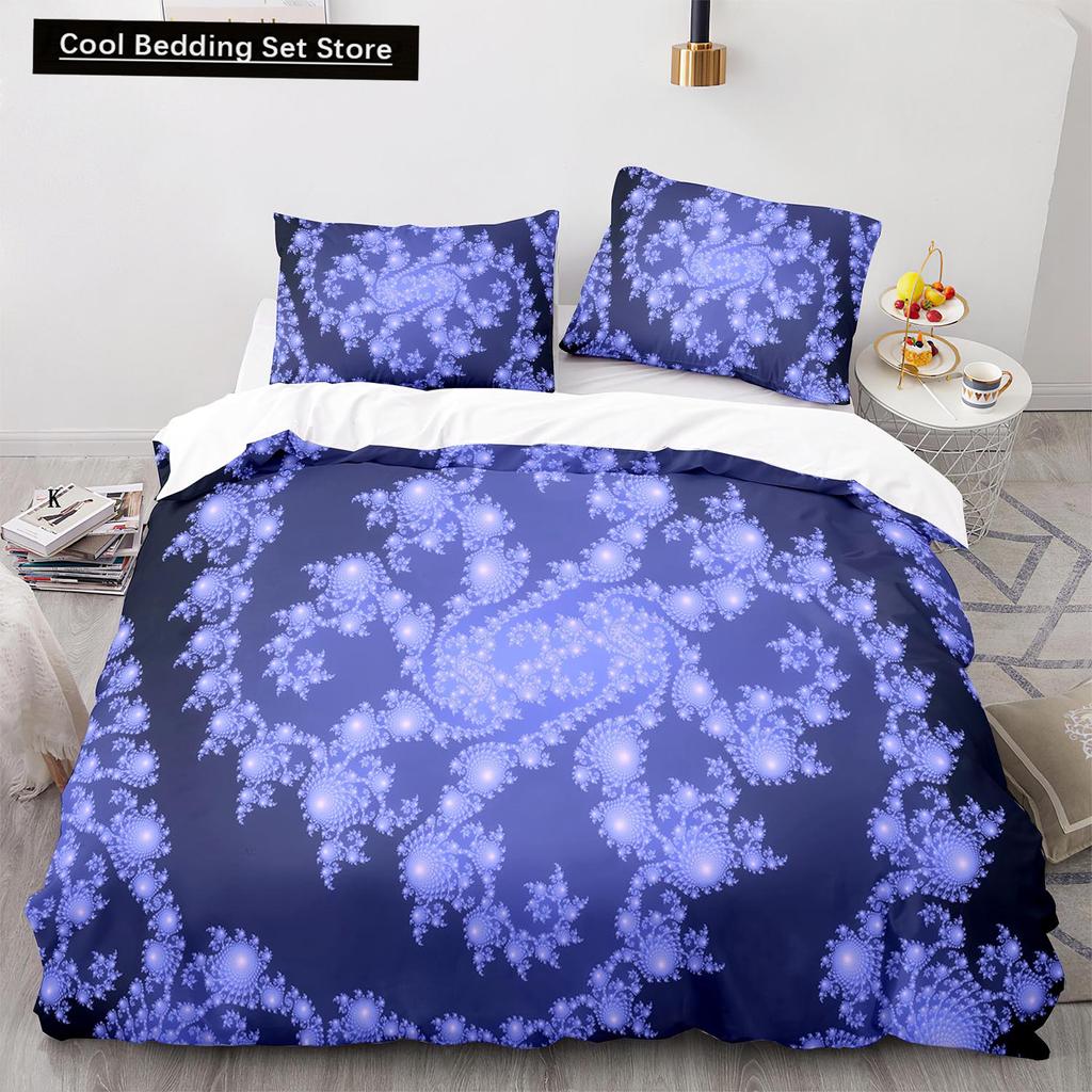 3D Snowflake King Queen Duvet Cover Romantic Purple Snow Landscape Bedding Set for Kids Teens Adults Christmas Soft Quilt Cover