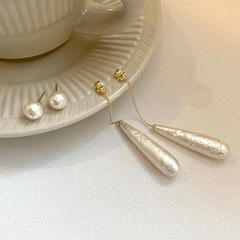 French Vintage Simple Drop Earrings Long Tassel Water Drop Imitation Pearl Earrings For Women Girls Statement Jewelry Gifts