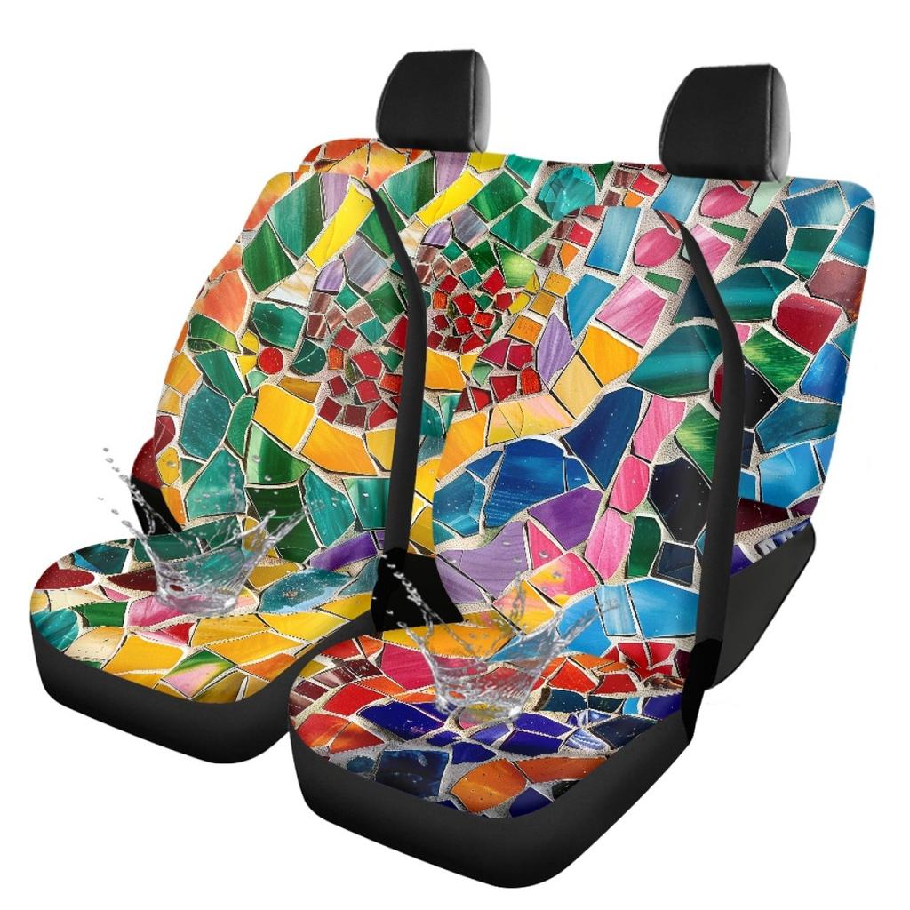 Waterproof Car Seat Covers Full Set Abstract Digital Print Airbag Compatible Front Rear Seat Cushions Non-Slip Protectors for Daily Use