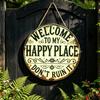 Welcome To My Happy Place Metal Wall Sign Vintage Rustic Round Hanging Door Plaque for Indoor Outdoor Home Office Cafe Yard Decor