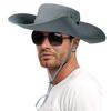Men Fisherman Hat Flat Top Wide Brim Breathable Sun Hat Adjustable Windproof Drawstring