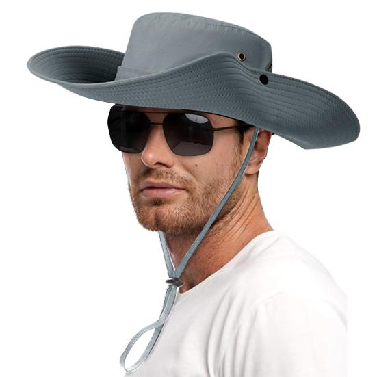 Men Fisherman Hat Flat Top Wide Brim Breathable Sun Hat Adjustable Windproof Drawstring Sun Protection Hat