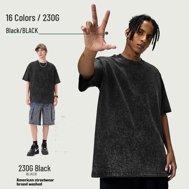 230g Tie-Dye Washed & Distressed European Crew Neck Drop Shoulder T-Shirt