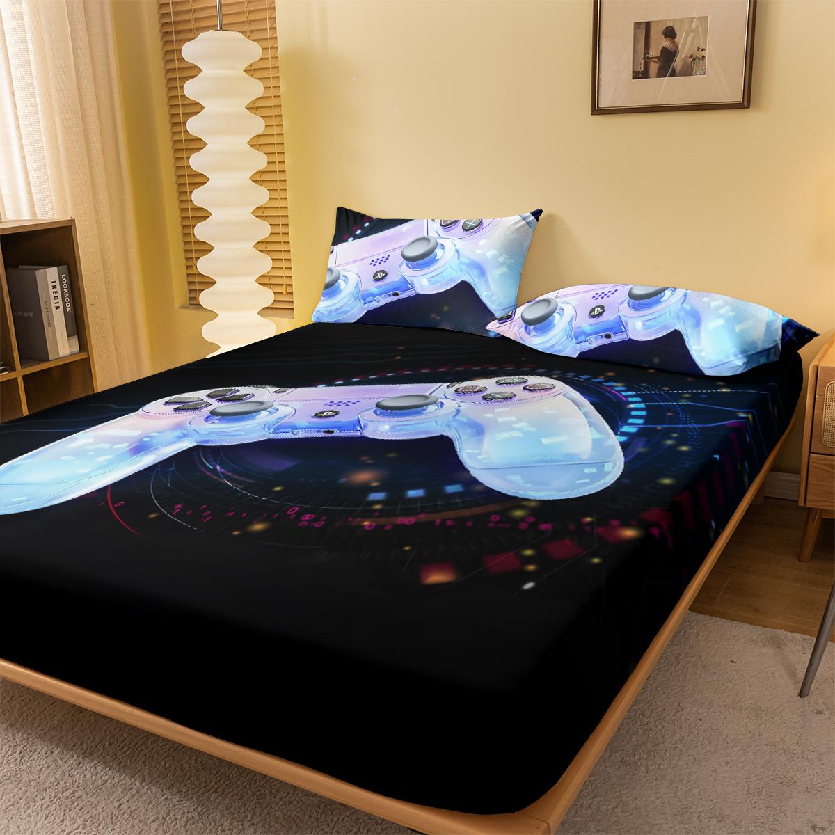 

1 Simple Modern Game Handle Digital Printed Frosted Fitted Sheet,bedroom Printed Bed Cover,bedding(No Pillowcase) 71x132cm