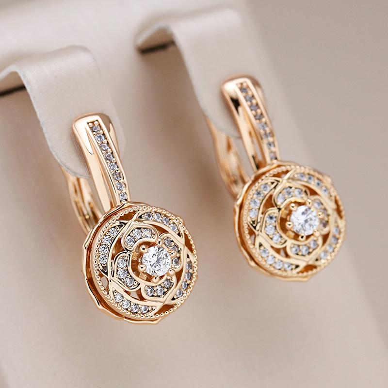 New  Rose Gold Color Flower Drop Earrings For Women Micro Inlay Natural Zircon Accessories Vintage Fine Daily Jewelry