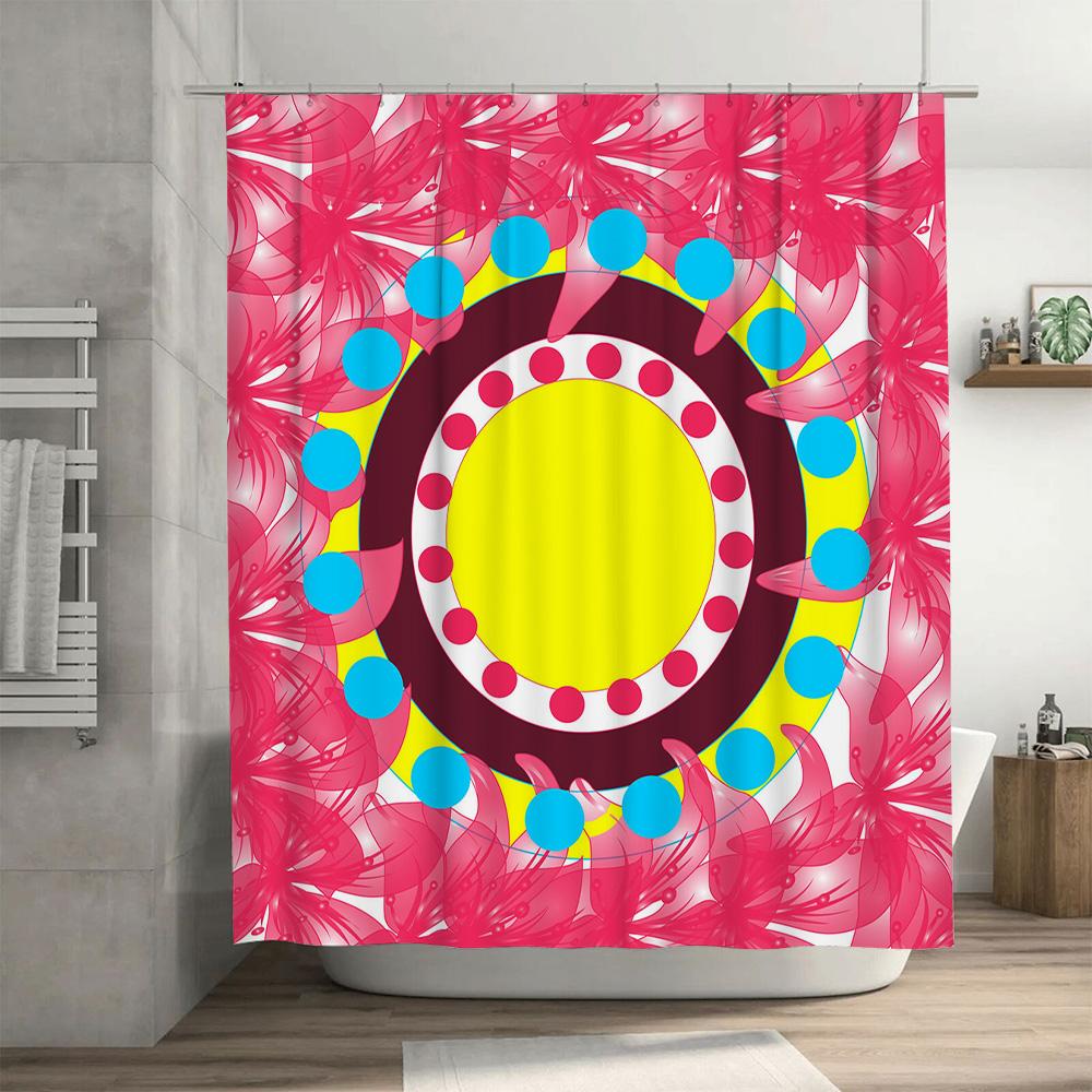 Bathroom Shower Curtain Decor with Floral Pattern: Modern Style Waterproof Fabric, Pink Yellow Red Blue Circle Design Standard S