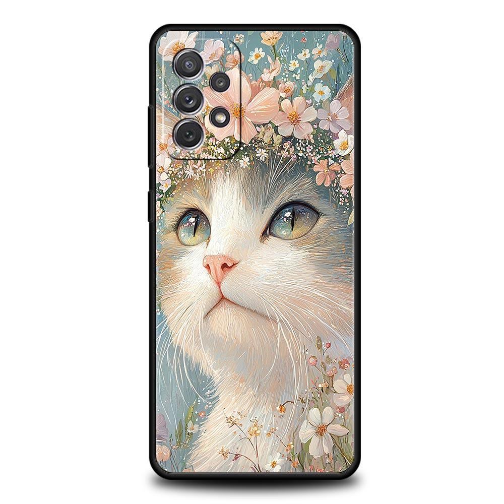 Cute Cat Phone Case for Samsung Galaxy A55 A35 A17 A07 A15 A13 A25 A51 A71 A72 A73 A32 A52 A52S A41 5G Soft TPU Shell Fundas Bag