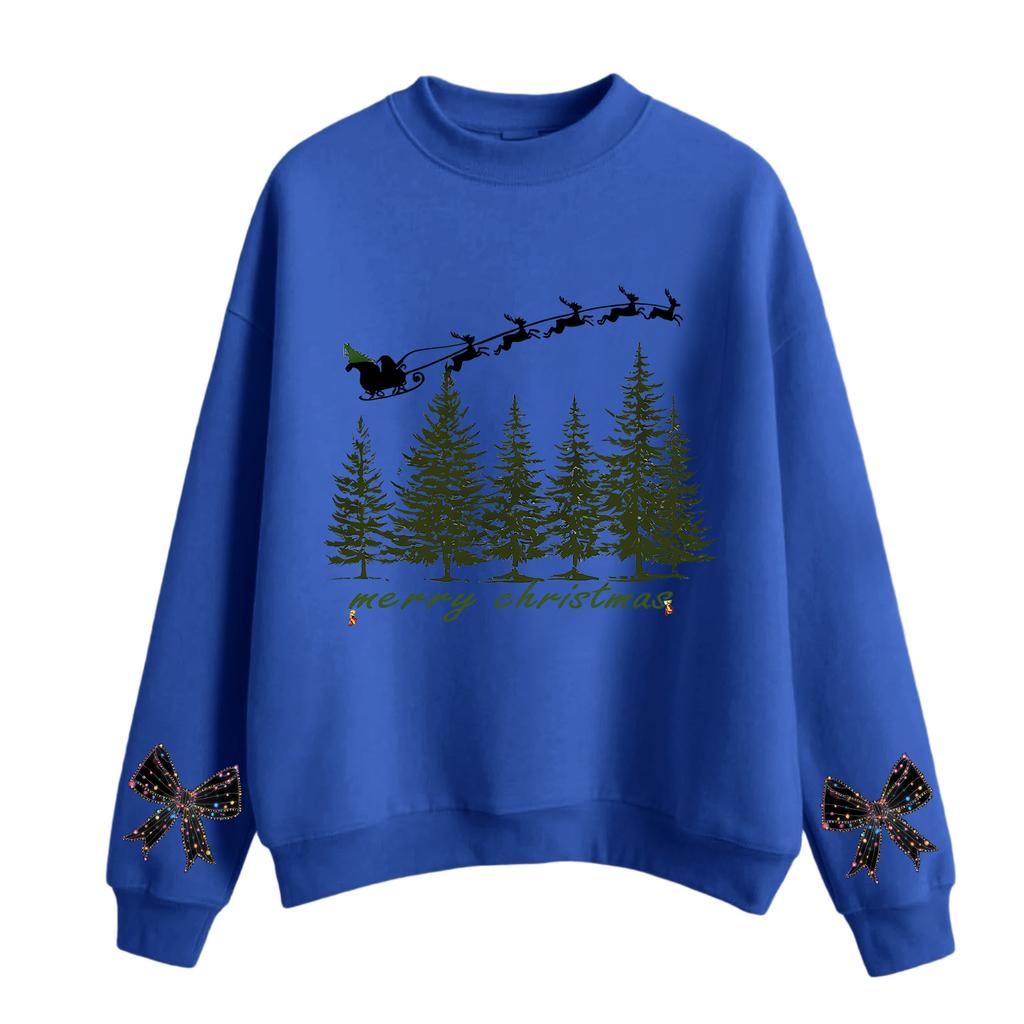 Moletom Feminino Casual de Moda com Gola Redonda, Manga Longa e Estampa de Natal