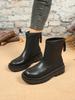 حذاء تشيلسي ذو نعل سميك للنساء لخريف وشتاء جديد برأس مستدير على الطراز البريطاني حذاء قصير بسحاب أنيق للنساء