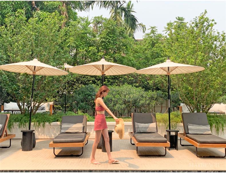 Korean Style White Textured Bikini Swimsuit 3-Piece Set for Beach & Hot Springs