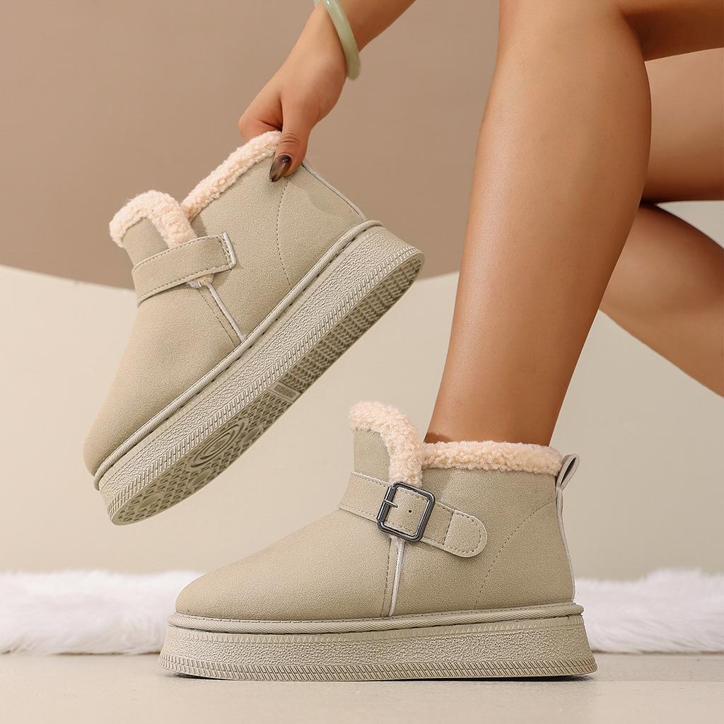 Internet Celebrity Thick-soled Buckle Velvet Snow Boots Women's 2025 Winter New Waterproof Warm Short Boots One-pedal Cotton Shoes