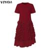 VONDA Women Round Neck Short Sleeve Irregular Ruffled Patchwork Casual Dress