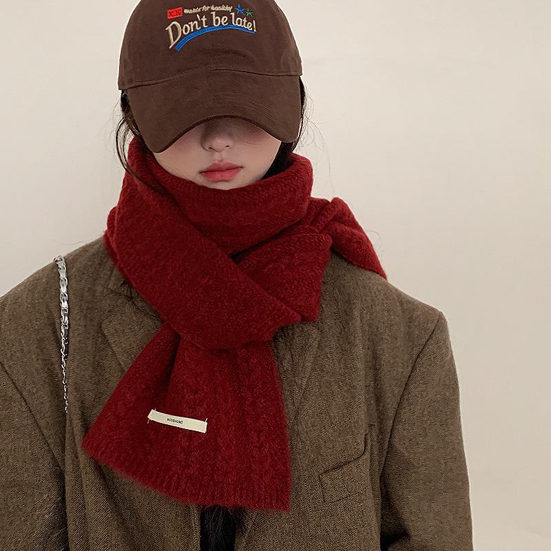 Green Wool Knit Scarf for Women - 2024 Korean-Style Neck Warmer