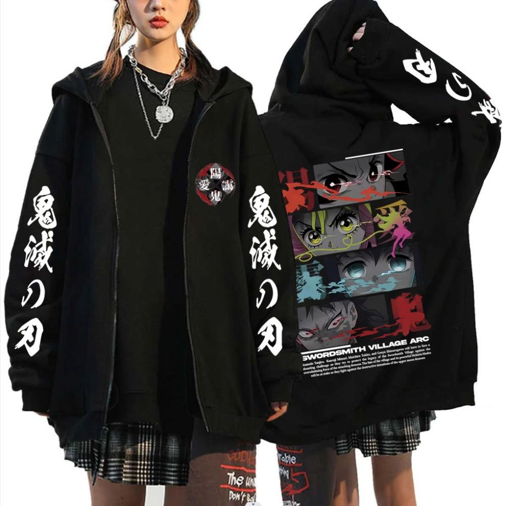 Anime Male and Female Demon Killer Kamado Tanjirou Genya Eye Pattern Casual Cool Zipper Hoodie S