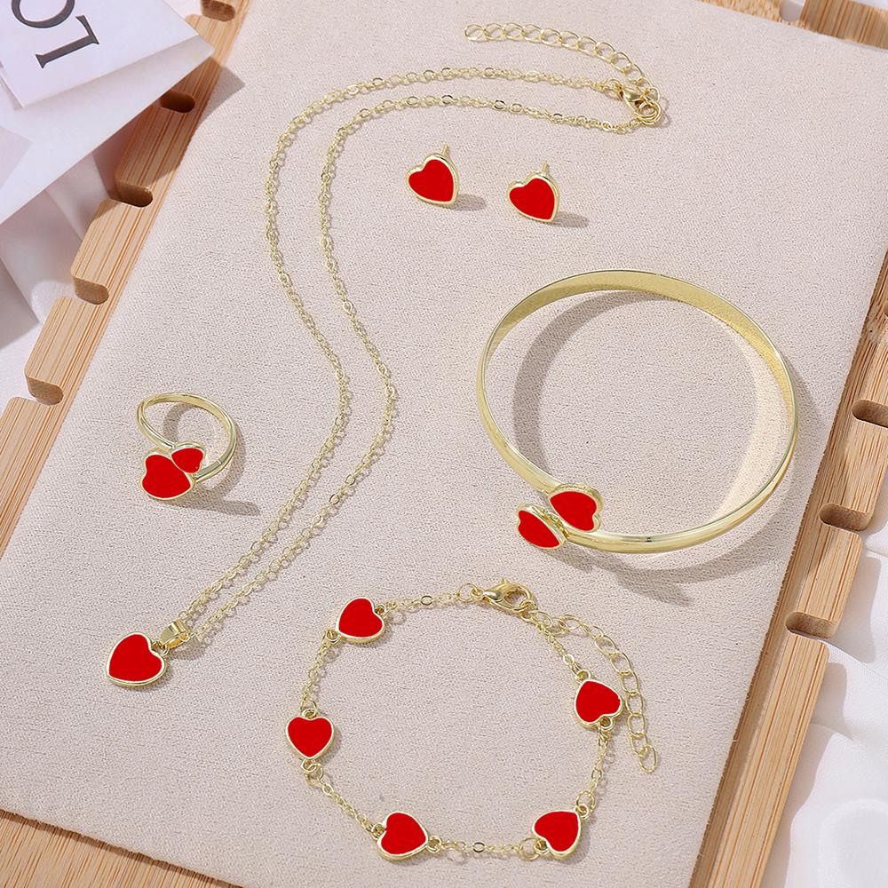 

Набор из 5 предметов с цирконами для женщин, Женские модные повседневные браслеты в форме сердца, Ожерелье, Серьги, Кольцо с цирконом, Подходит для повседневной носки,
