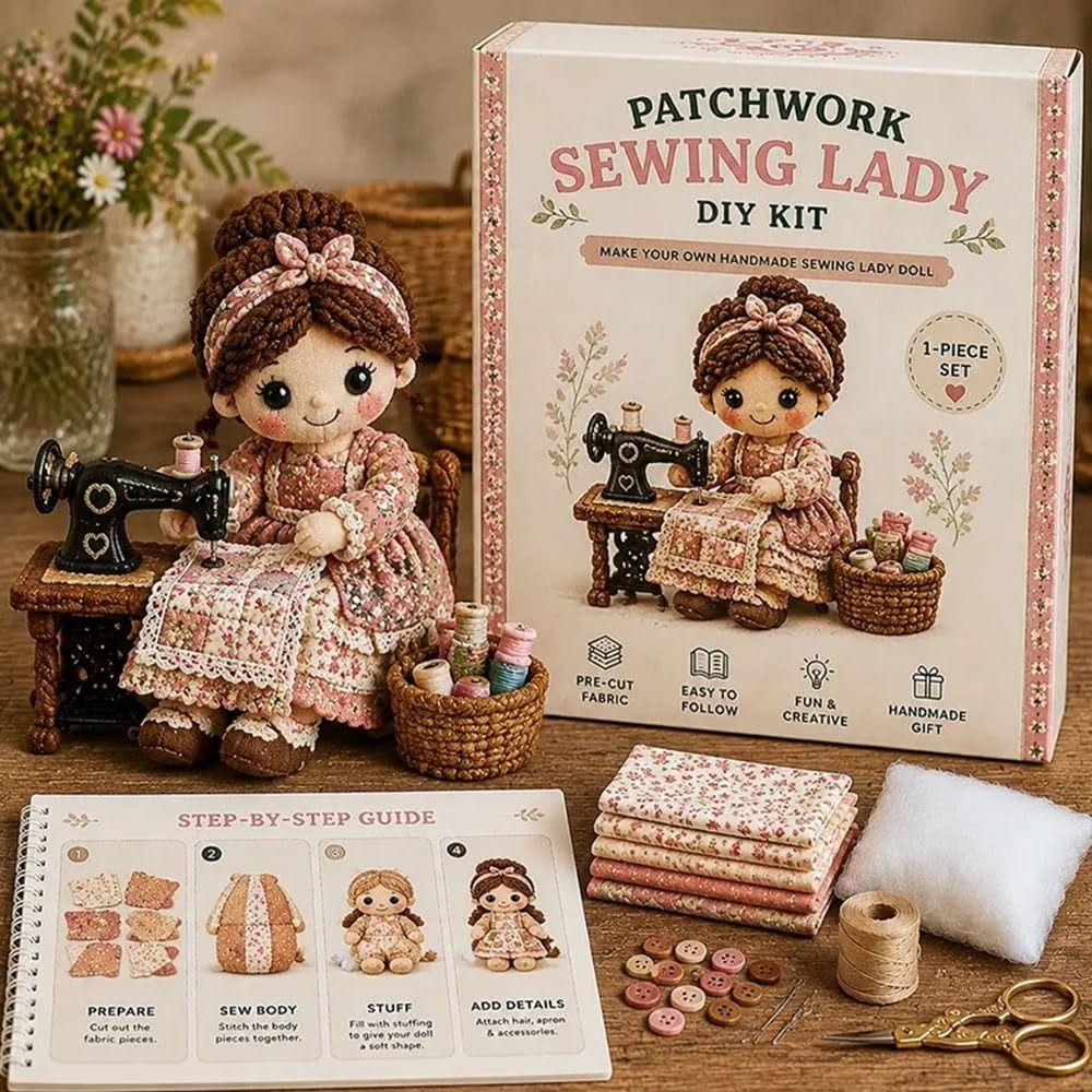 Knitting Grandma Sewing Lady Patchwork DIY Collection Kit Fabric Sewing Kit  for Adults Beginners