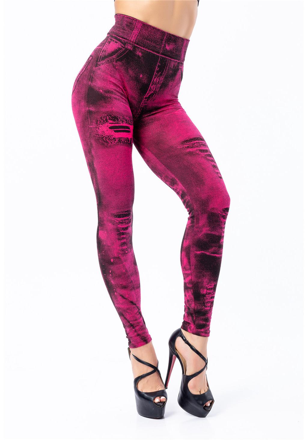 

8 Colors Available! Women s Super Elastic Imitation Denim Leggings - Nine-Point Pants Small червоний
