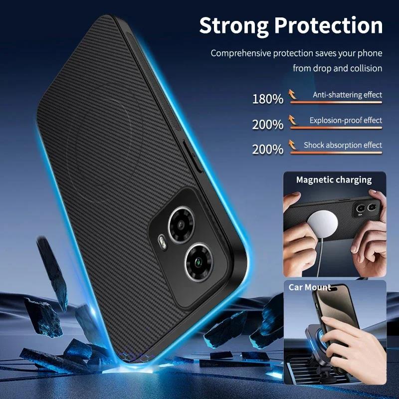 Pouzdro s texturou karbonových vláken s magnetickým bezdrátovým nabíjením pro Motorola Moto Edge 50 NEO 50 Fusion 50 Ultra Ochranný silikonový kryt proti pádu