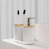 Ensemble de salle de bain en bois de bambou: Comprend Bouteilles, Brosse de Toilette, Porte-Brosse à Dents, Poubelle - 3 Pièces.