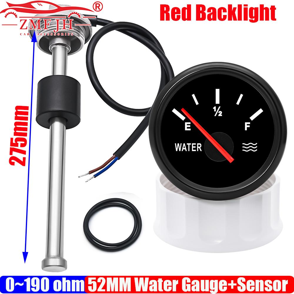 ZMFJH 0-190OHM 52MM Vattennivåmätare Rött Ljus 100-600MM Vattennivåsensor 41.5MM Gänga BSP1 1/4 för Bil Båt Yacht Husbil