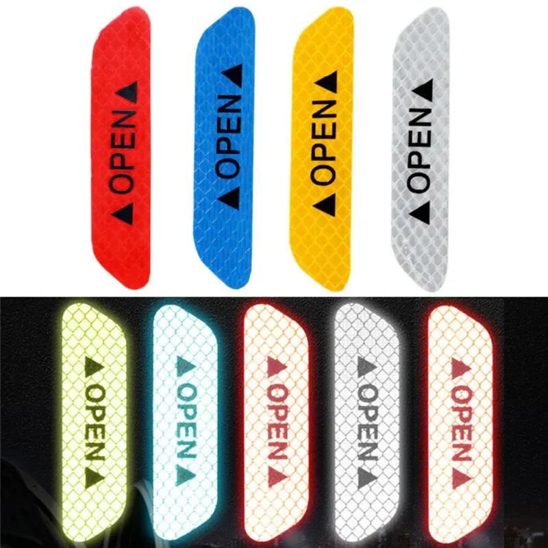 4PCS Reflective Car Door Sticker Safety Opening Warning Reflector Tape Decal Car Accessories Exterior Interior Reflector Sticker